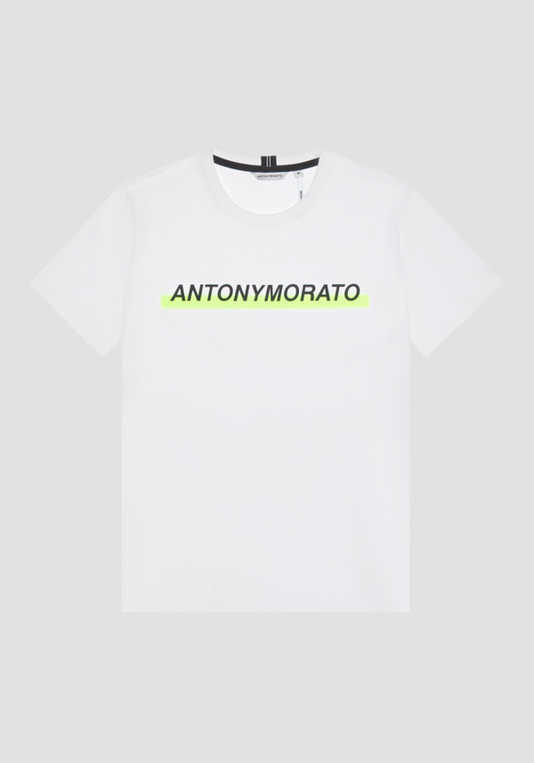 T-SHIRT REGULAR FIT AUS BAUMWOLLE MIT GUMMIERTEM LOGO-PRINT - Antony Morato Online Shop