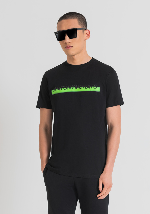 REGULAR FIT T-SHIRT IN COTTON WITH RUBBER-EFFECT LOGO PRINT - Antony Morato Online Shop