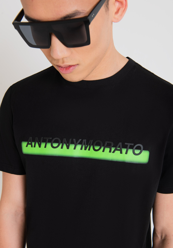 REGULAR FIT T-SHIRT IN COTTON WITH RUBBER-EFFECT LOGO PRINT - Antony Morato Online Shop