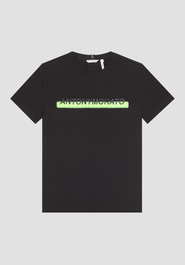 REGULAR FIT T-SHIRT IN COTTON WITH RUBBER-EFFECT LOGO PRINT - Antony Morato Online Shop