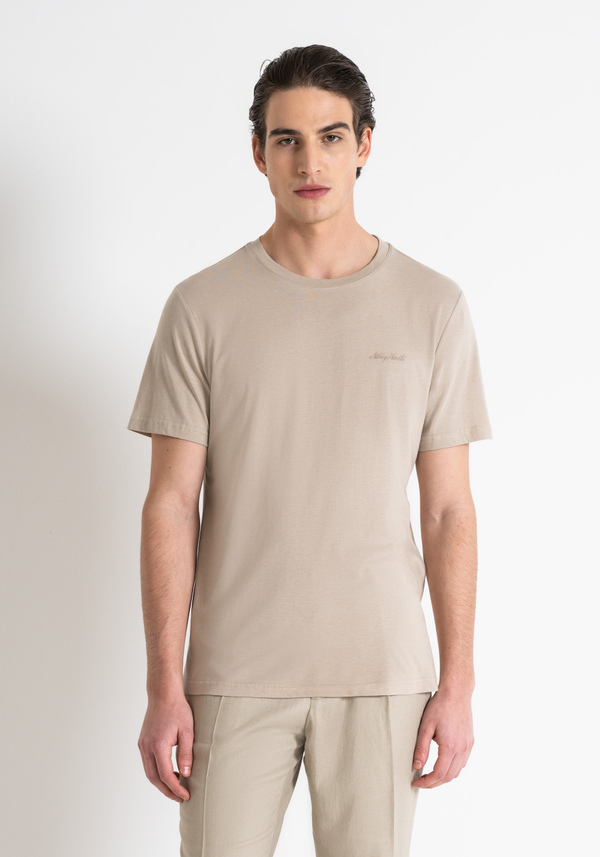 REGULAR FIT T-SHIRT IN COTTON-VISCOSE BLEND WITH INJECTION MOLDED RUBBER LOGO PRINT - Antony Morato Online Shop