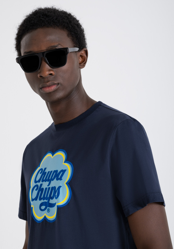 REGULAR FIT COTTON T-SHIRT WITH MATT PLASTIC AND FLOCK "CHUPA CHUPS" PRINT - Antony Morato Online Shop