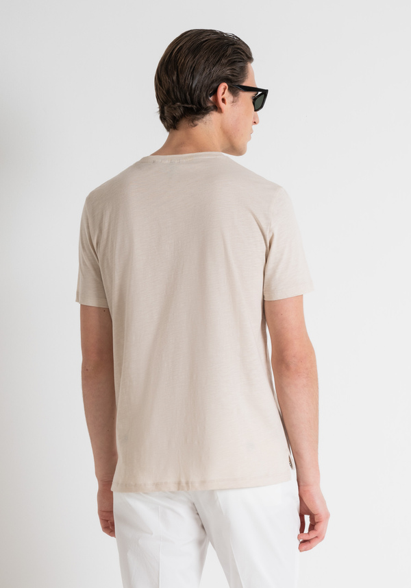 REGULAR FIT FLAMED COTTON T-SHIRT WITH INJECTION RUBBERIZED LOGO PRINT - Antony Morato Online Shop