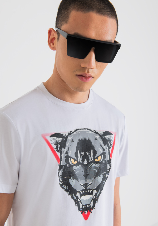 REGULAR FIT T-SHIRT IN COTTON JERSEY WITH WOLF PRINT - Antony Morato Online Shop
