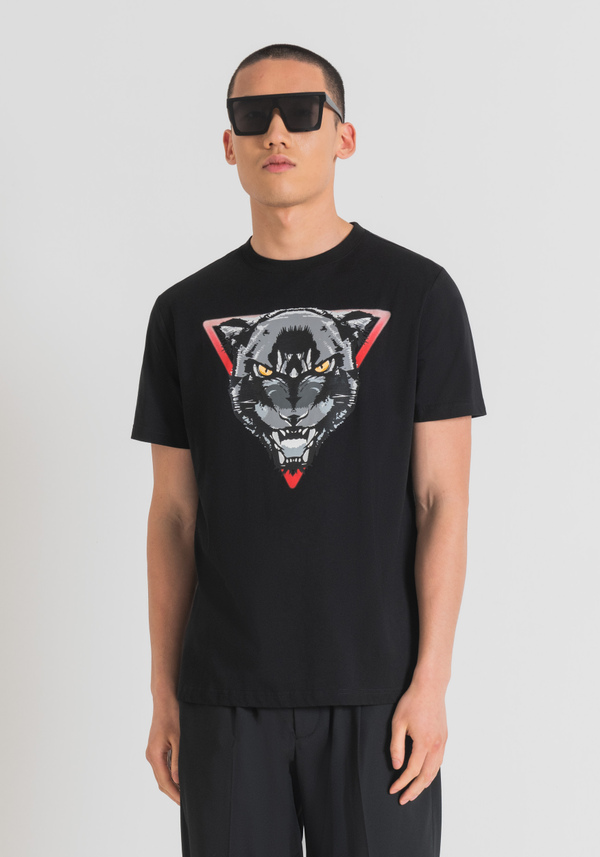 REGULAR FIT COTTON JERSEY T-SHIRT WITH PANTHER PRINT - Antony Morato Online Shop
