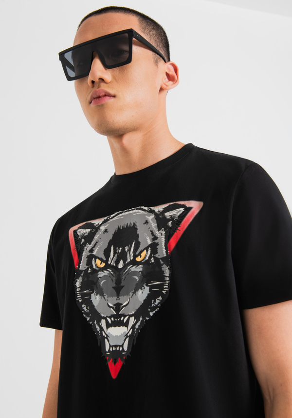REGULAR FIT COTTON JERSEY T-SHIRT WITH PANTHER PRINT - Antony Morato Online Shop