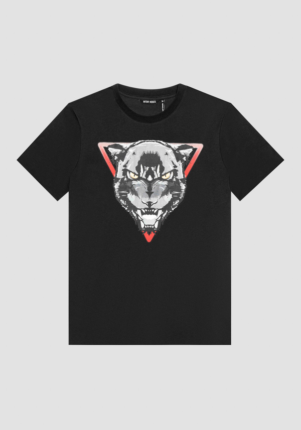 REGULAR FIT COTTON JERSEY T-SHIRT WITH PANTHER PRINT - Antony Morato Online Shop