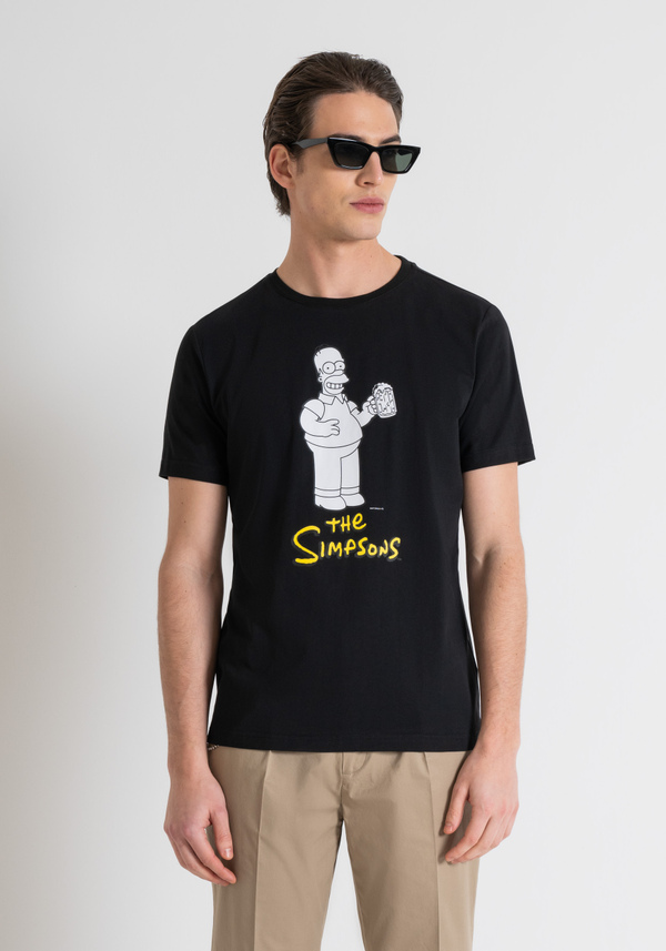 COTTON JERSEY REGULAR FIT T-SHIRT WITH RUBBERIZED MATT PLASTIC "THE SIMPSON" PRINT - Antony Morato Online Shop