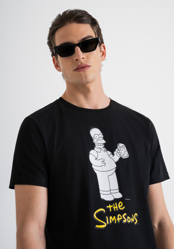 COTTON JERSEY REGULAR FIT T-SHIRT WITH RUBBERIZED MATT PLASTIC "THE SIMPSON" PRINT - Antony Morato Online Shop