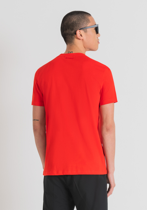 T-SHIRT AJUSTÉ EN JERSEY DE COTON AVEC IMPRESSION TIGRE EN CAOUTCHOUC - Antony Morato Online Shop
