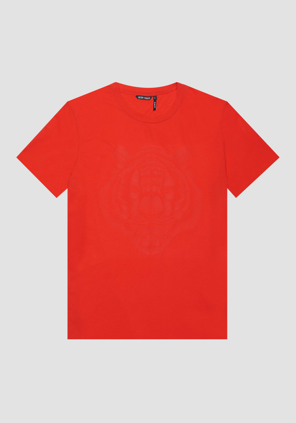 T-SHIRT AJUSTÉ EN JERSEY DE COTON AVEC IMPRESSION TIGRE EN CAOUTCHOUC - Antony Morato Online Shop