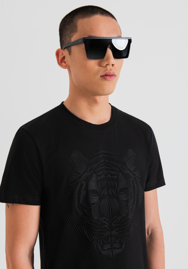 SLIM FIT COTTON JERSEY T-SHIRT WITH RUBBER PRINT - Antony Morato Online Shop