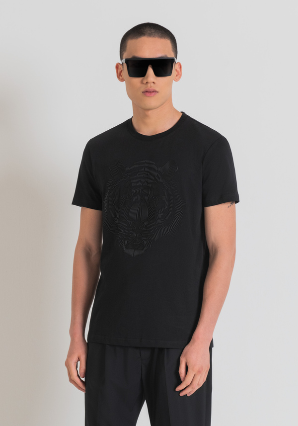 SLIM FIT COTTON JERSEY T-SHIRT WITH RUBBER PRINT - Antony Morato Online Shop