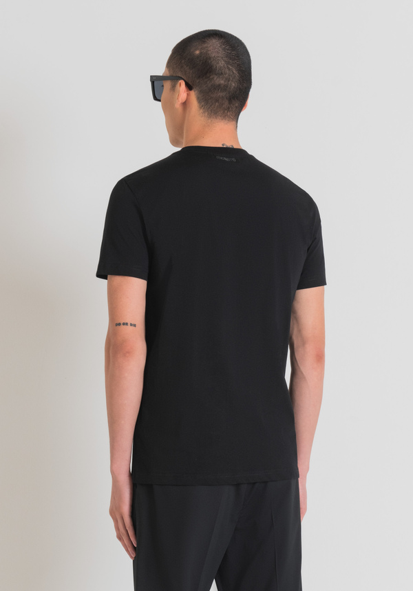 SLIM FIT COTTON JERSEY T-SHIRT WITH RUBBER PRINT - Antony Morato Online Shop