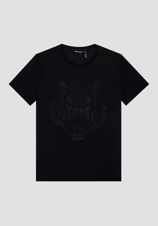 SLIM FIT COTTON JERSEY T-SHIRT WITH RUBBER PRINT - Antony Morato Online Shop