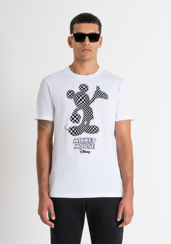 REGULAR FIT T-SHIRT IN WHITE COTTON JERSEY WITH "MICKEY MOUSE" PRINT - Antony Morato Online Shop