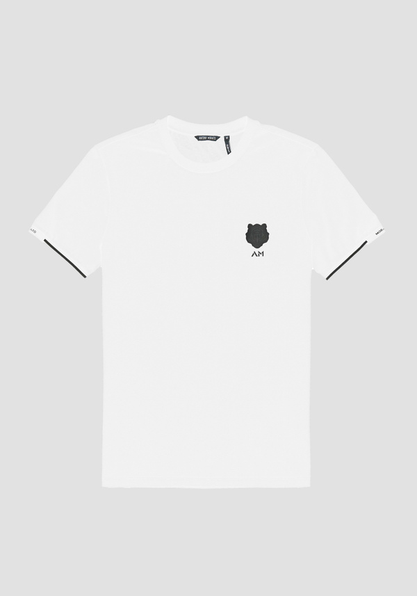 POLO T-SHIRT SLIM FIT IN PIQUET DI COTONE BIANCO E LOGO TIGRE GOMMATO - Antony Morato Online Shop