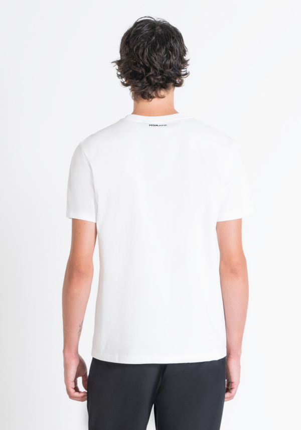 REGULAR FIT T-SHIRT IN WHITE COTTON JERSEY WITH DOBERMANN PRINT - Antony Morato Online Shop