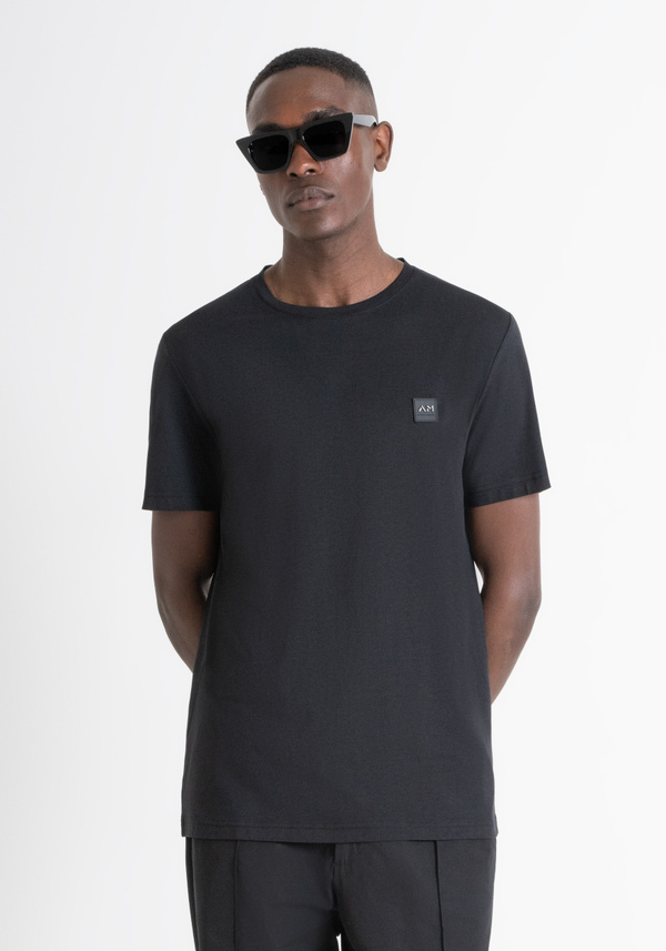 REGULAR FIT T-SHIRT IN BLACK SUSTAINABLE VISCOSE BLEND FABRIC - Antony Morato Online Shop