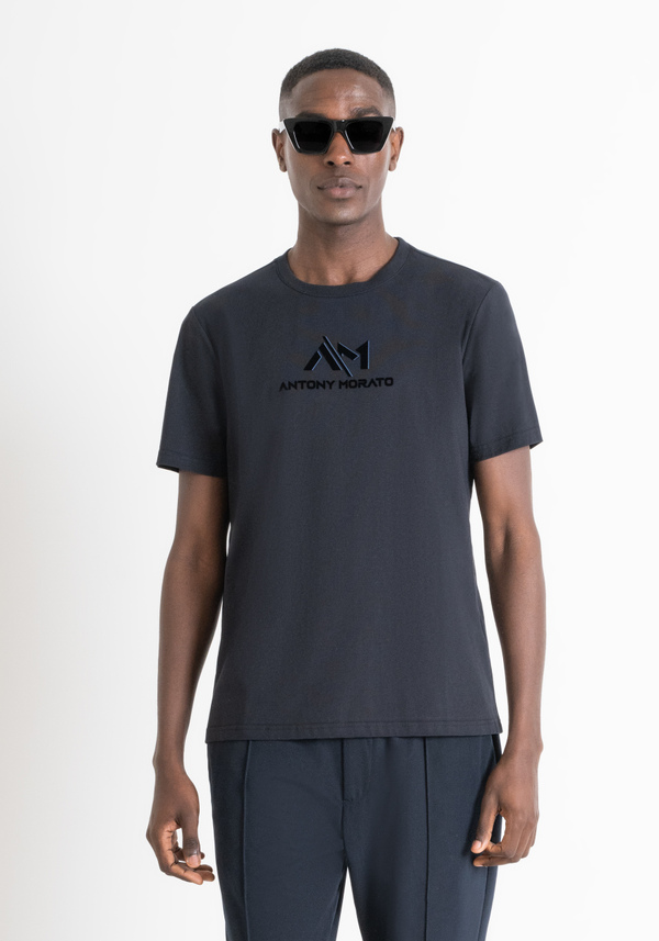 CAMISETA REGULAR FIT DE JERSEY DE ALGODÓN AZUL CON LOGOTIPO - Antony Morato Online Shop