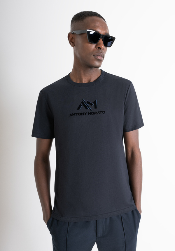 CAMISETA REGULAR FIT DE JERSEY DE ALGODÓN AZUL CON LOGOTIPO - Antony Morato Online Shop