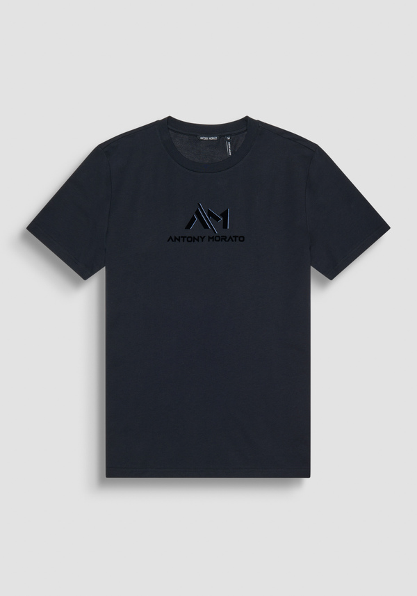 CAMISETA REGULAR FIT DE JERSEY DE ALGODÓN AZUL CON LOGOTIPO - Antony Morato Online Shop