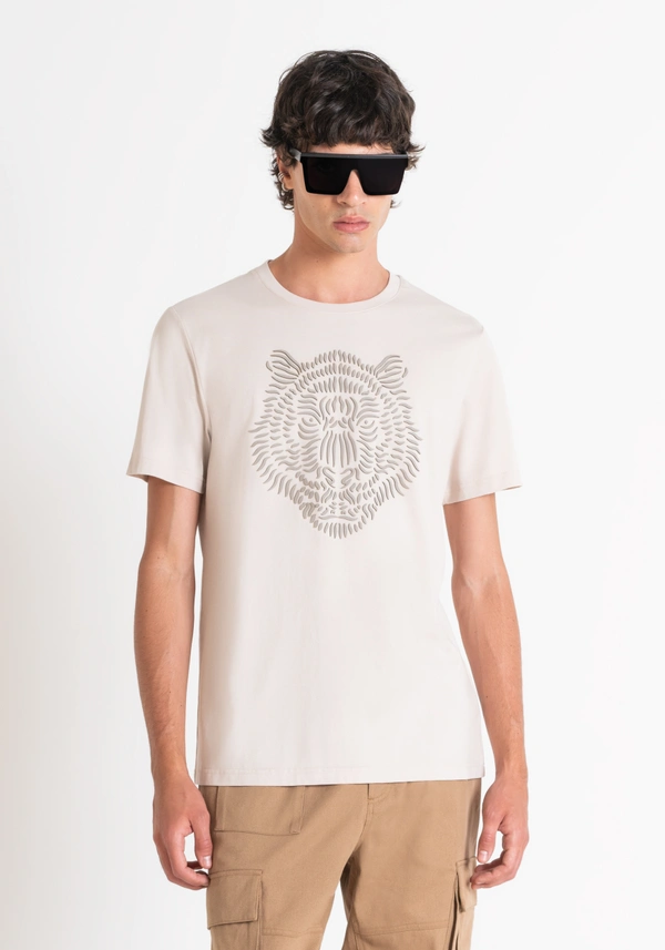T-SHIRT REGULAR FIT IN JERSEY DI COTONE CON STAMPA TIGRE GOMMATA - Antony Morato Online Shop