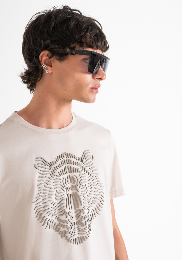 T-SHIRT REGULAR FIT IN JERSEY DI COTONE CON STAMPA TIGRE GOMMATA - Antony Morato Online Shop