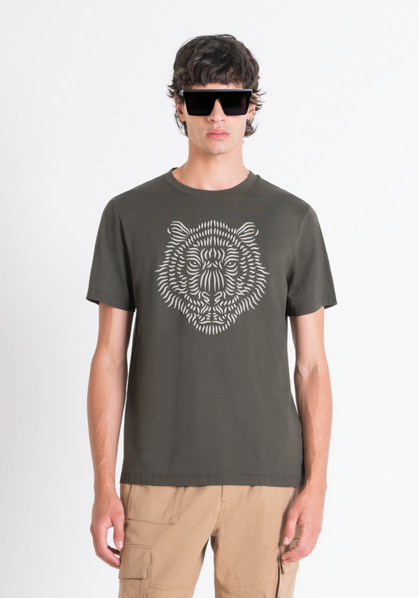 REGULAR FIT T-SHIRT IN COTTON JERSEY WITH RUBBERISED TIGER PRINT - Antony Morato Online Shop