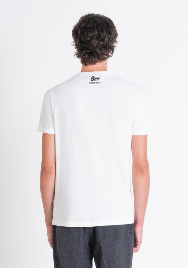 REGULAR FIT T-SHIRT IN WHITE COTTON JERSEY WITH "DAVID BOWIE" PRINT - Antony Morato Online Shop
