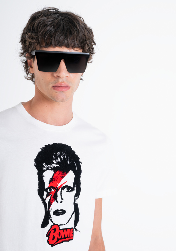 REGULAR FIT T-SHIRT IN WHITE COTTON JERSEY WITH "DAVID BOWIE" PRINT - Antony Morato Online Shop