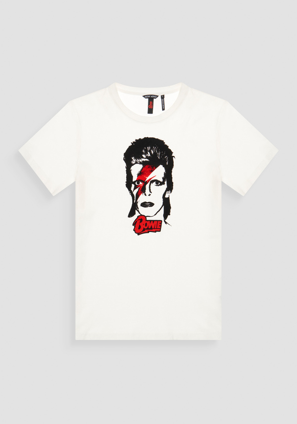 REGULAR FIT T-SHIRT IN WHITE COTTON JERSEY WITH "DAVID BOWIE" PRINT - Antony Morato Online Shop