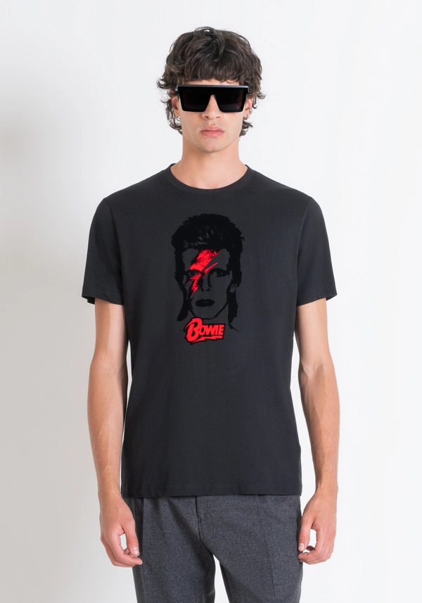 REGULAR FIT T-SHIRT IN BLACK COTTON JERSEY WITH "DAVID BOWIE" PRINT - Antony Morato Online Shop