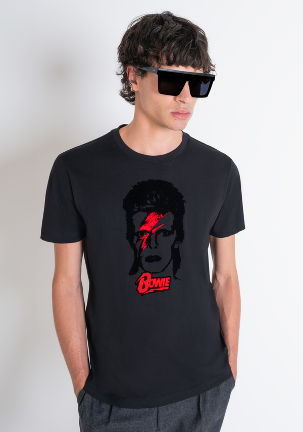 REGULAR FIT T-SHIRT IN BLACK COTTON JERSEY WITH "DAVID BOWIE" PRINT - Antony Morato Online Shop