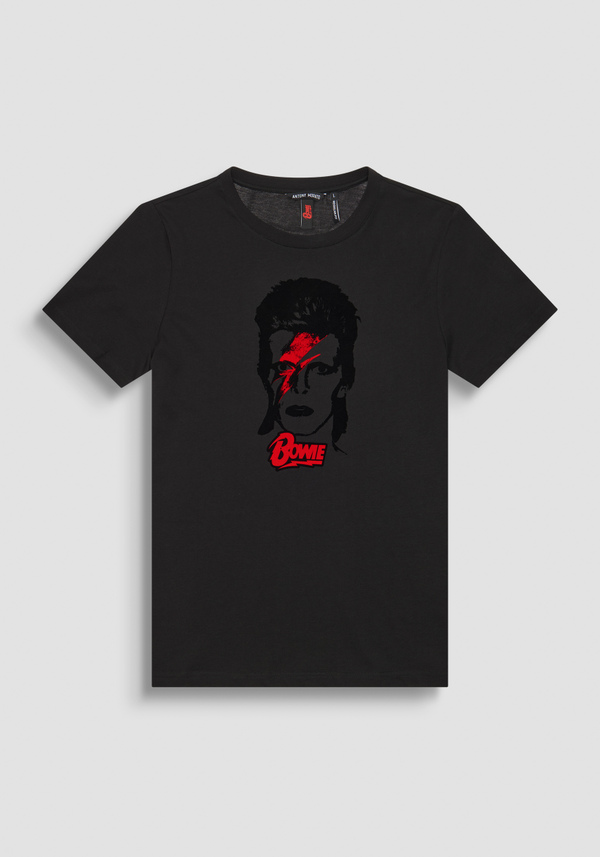 REGULAR FIT T-SHIRT IN BLACK COTTON JERSEY WITH "DAVID BOWIE" PRINT - Antony Morato Online Shop