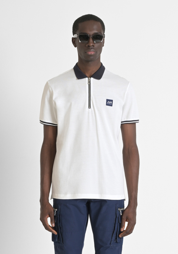 REGULAR-FIT POLO SHIRT IN 100% COTTON WITH ZIP AND LOGO PATCH ON THE CHEST - Antony Morato Online Shop