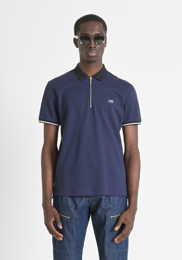 REGULAR-FIT POLO SHIRT IN 100% COTTON WITH ZIP AND LOGO PATCH ON THE CHEST - Antony Morato Online Shop