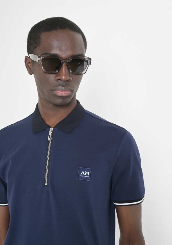 REGULAR-FIT POLO SHIRT IN 100% COTTON WITH ZIP AND LOGO PATCH ON THE CHEST - Antony Morato Online Shop