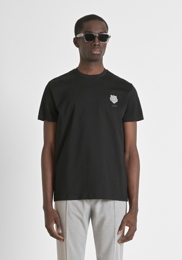 REGULAR FIT T-SHIRT IN COTTON JERSEY WITH TIGER RUBBER PATCH - Antony Morato Online Shop