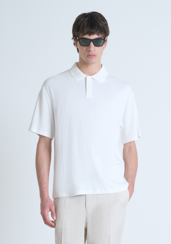 POLO RELAXED FIT IN COTTON WITH STIPES MOTIF AND EMBROIDERED LOGO - Antony Morato Online Shop