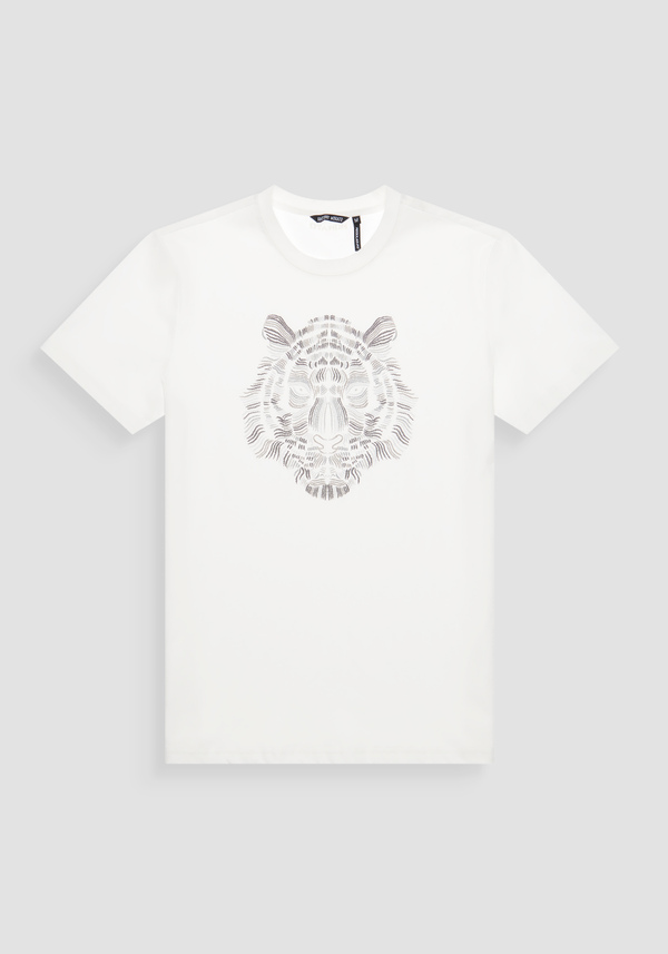 REGULAR FIT T-SHIRT IN 100% COTTON JERSEY WITH CONTRASTING TIGER PRINT AND LOGO ON THE BACK - Antony Morato Online Shop