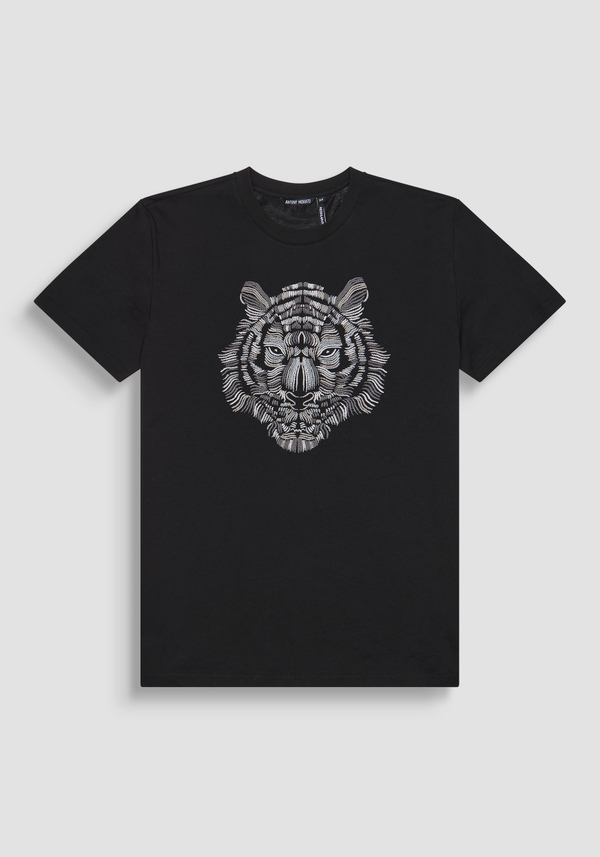 REGULAR FIT T-SHIRT IN 100% COTTON JERSEY WITH CONTRASTING TIGER PRINT AND LOGO ON THE BACK - Antony Morato Online Shop