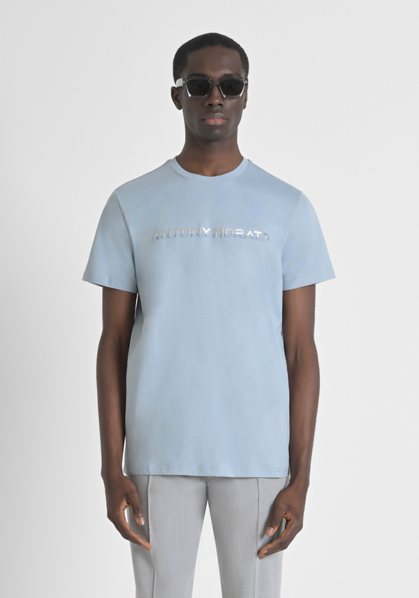 REGULAR FIT T-SHIRT IN PURE COTTON JERSEY WITH TWO TONE EMBOSSED LOGO PRINT - Antony Morato Online Shop