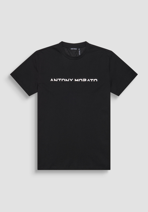 REGULAR FIT T-SHIRT IN PURE COTTON JERSEY WITH TWO TONE EMBOSSED LOGO PRINT - Antony Morato Online Shop