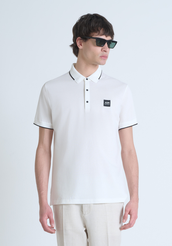 POLO SLIM FIT EN PUR COTON AVEC MOTIF GÉOMÉTRIQUE ALL-OVER ET LOGO EN RELIEF - Antony Morato Online Shop