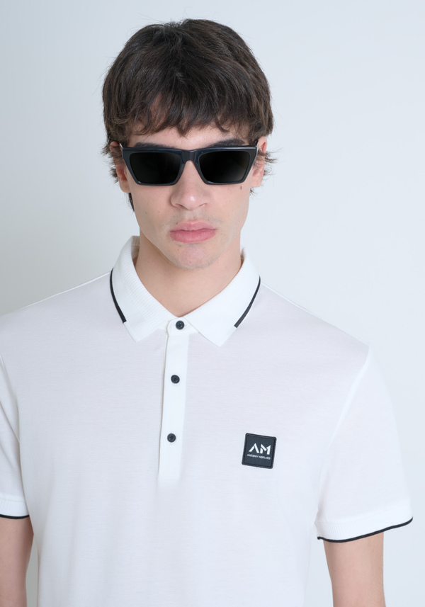 POLO SLIM FIT EN PUR COTON AVEC MOTIF GÉOMÉTRIQUE ALL-OVER ET LOGO EN RELIEF - Antony Morato Online Shop
