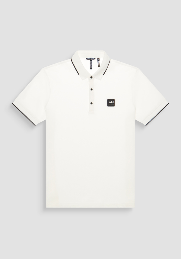 POLO SLIM FIT EN PUR COTON AVEC MOTIF GÉOMÉTRIQUE ALL-OVER ET LOGO EN RELIEF - Antony Morato Online Shop