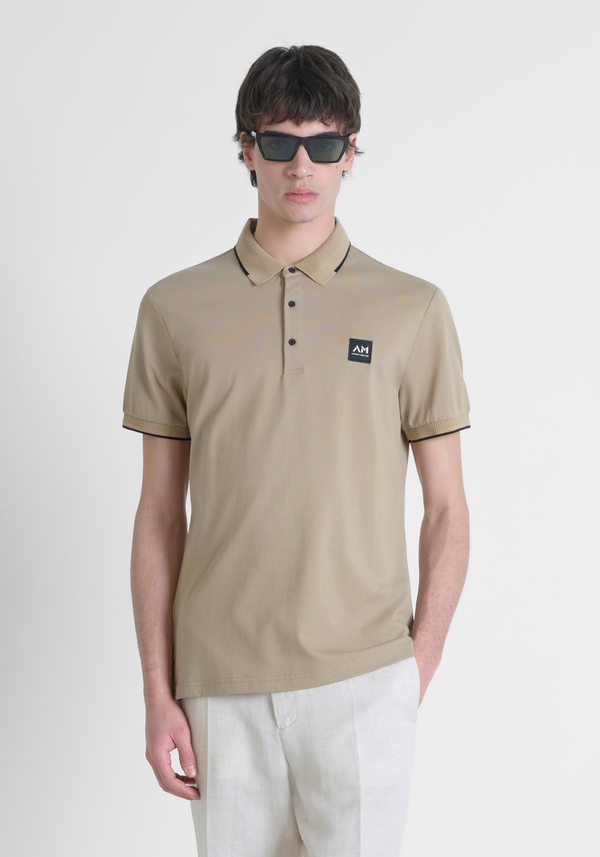POLO SLIM FIT EN PUR COTON AVEC MOTIF GÉOMÉTRIQUE ALL-OVER ET LOGO EN RELIEF - Antony Morato Online Shop