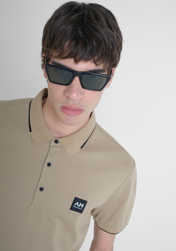 POLO SLIM FIT EN PUR COTON AVEC MOTIF GÉOMÉTRIQUE ALL-OVER ET LOGO EN RELIEF - Antony Morato Online Shop