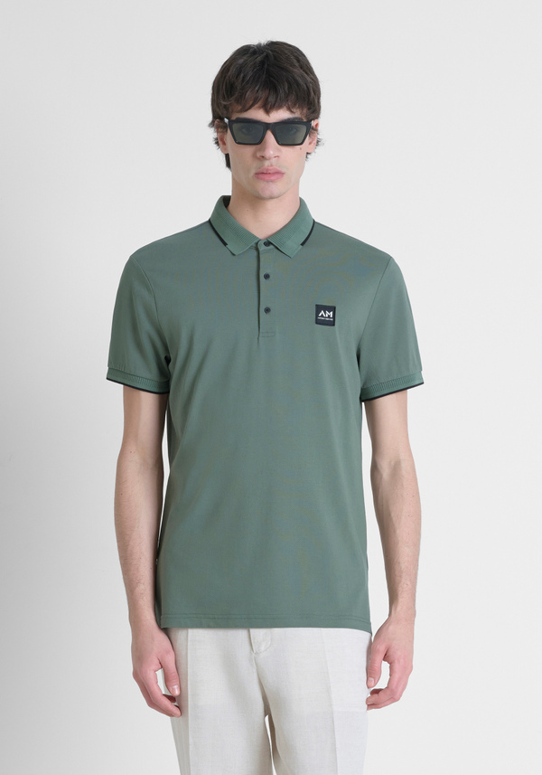 POLO SLIM FIT EN PUR COTON AVEC MOTIF GÉOMÉTRIQUE ALL-OVER ET LOGO EN RELIEF - Antony Morato Online Shop